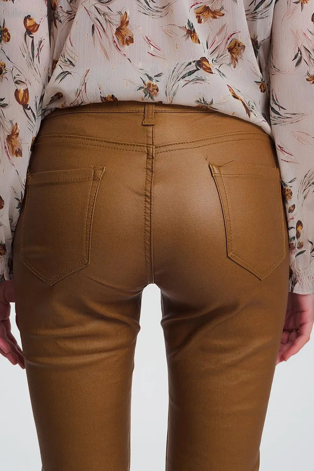 Pantalon skinny enduit camel - Pantalons