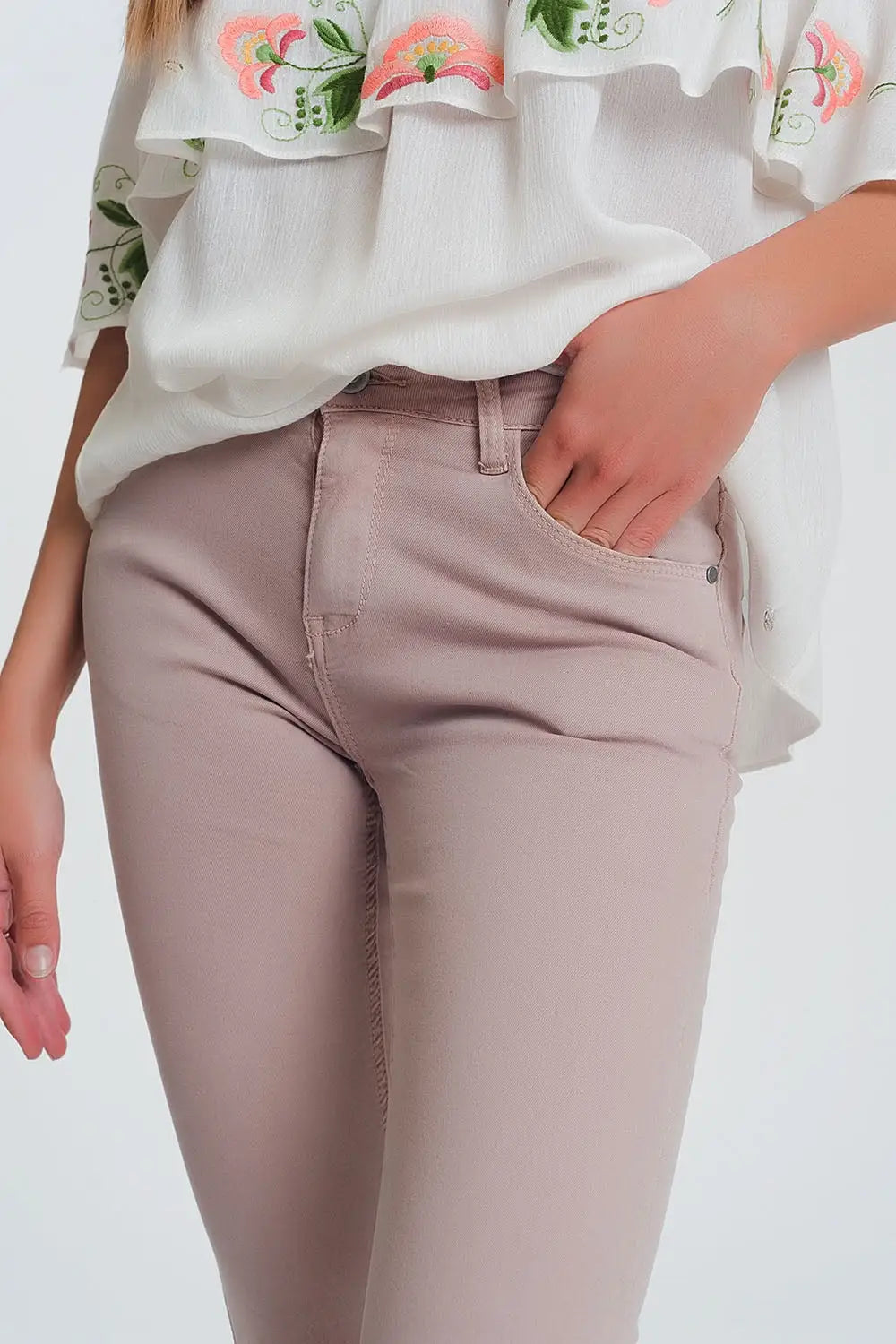 Pantalon skinny taille haute en rose - Pantalons