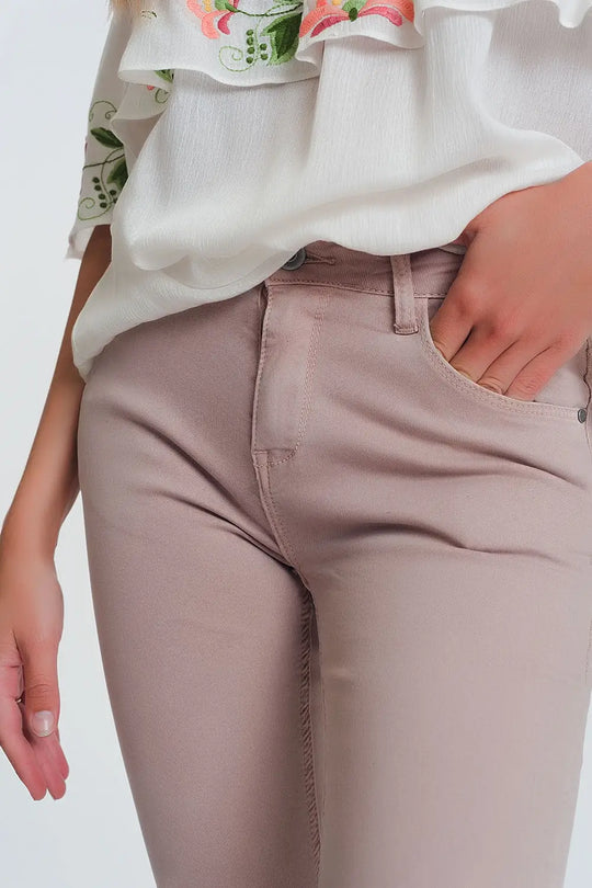 Pantalon skinny taille haute en rose - Pantalons