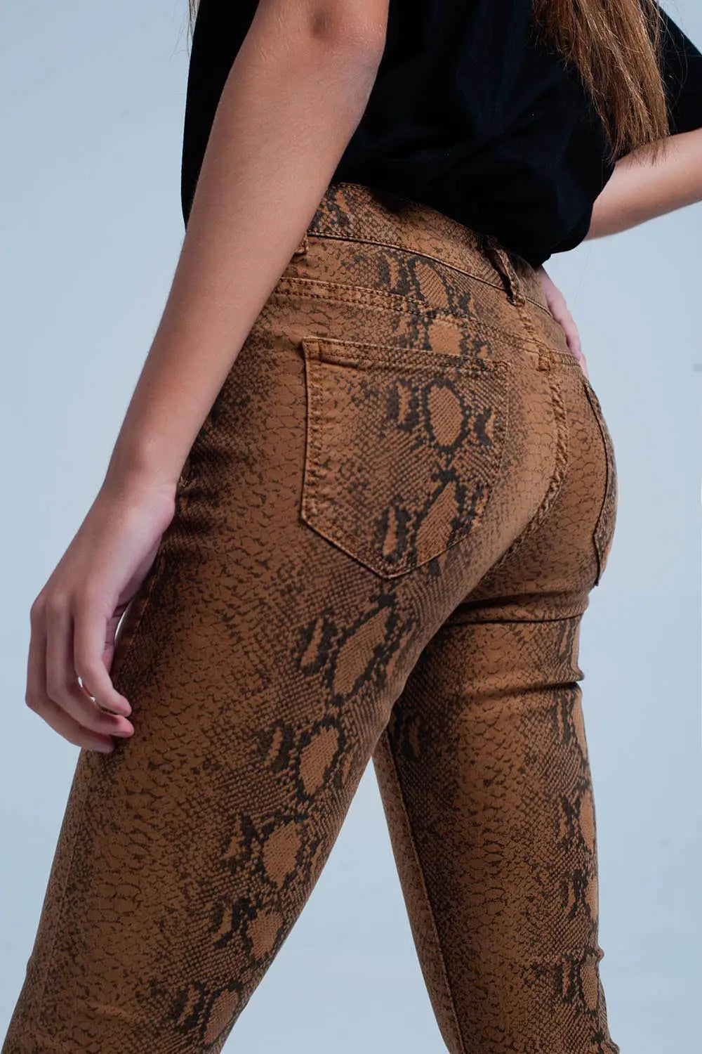 Pantalon slim orange à imprimé serpent - Pantalons
