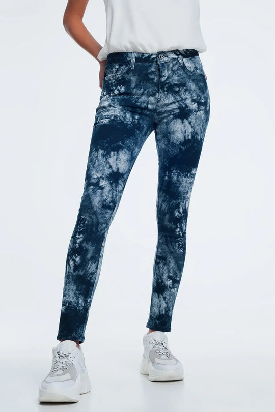Pantalon slim teinté bleu - Pantalons