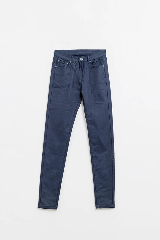 Pantalon super skinny en simili-cuir bleu marine - Pantalons