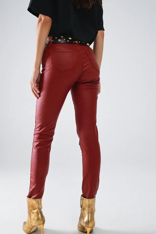 Pantalon super skinny en simili-cuir Bordeaux - Pantalons