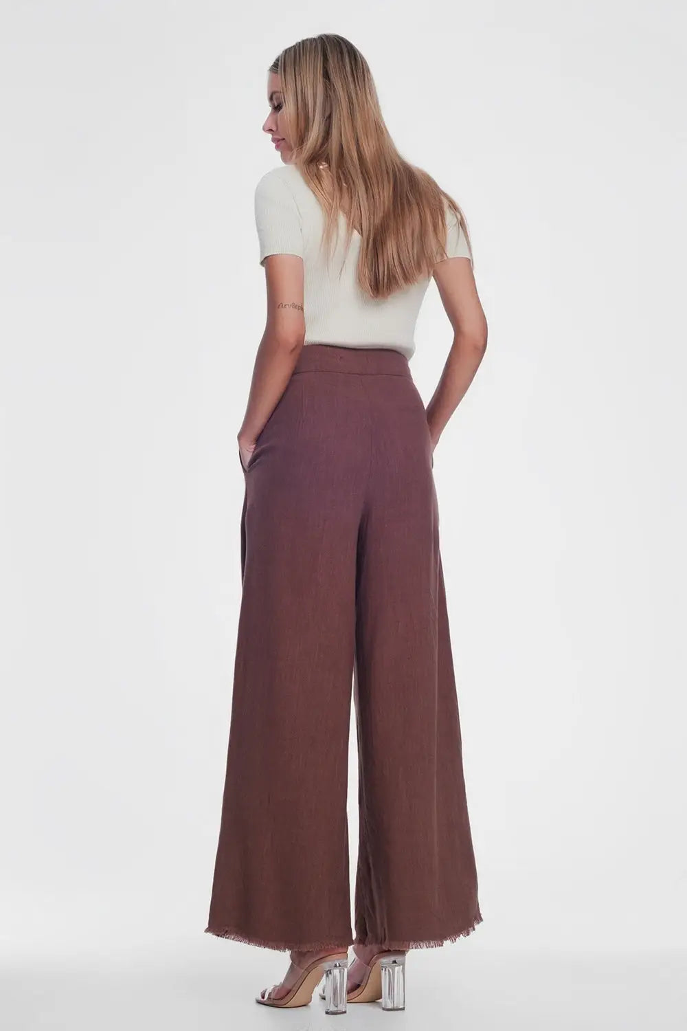 Pantalon taille haute coupe large avec ceinture - Pantalons