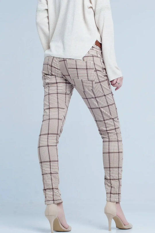 pants in beige check with button - Jeans
