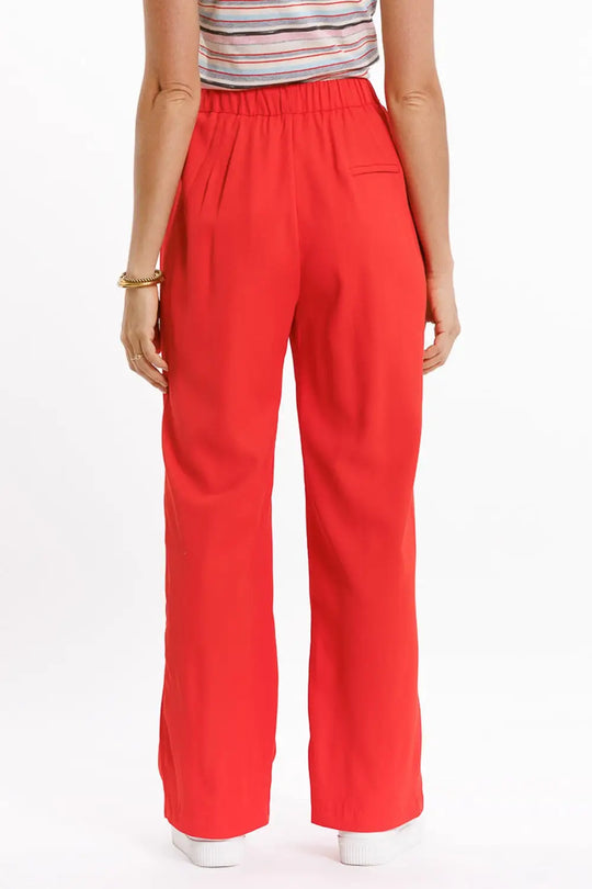 Pants In Coral With Front Pockets And Drawstring Closing - Pants