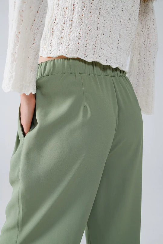 Pants In Green With Front Pockets And Drawstring Closing - Pants