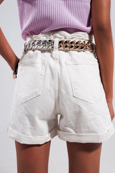 Paperbag denim short in optic white - Pants