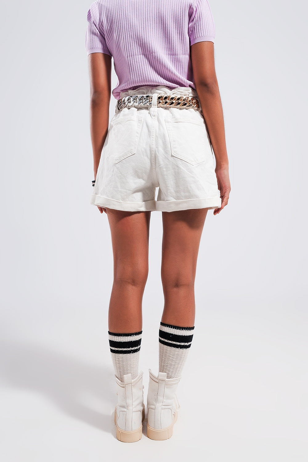 Paperbag denim short in optic white