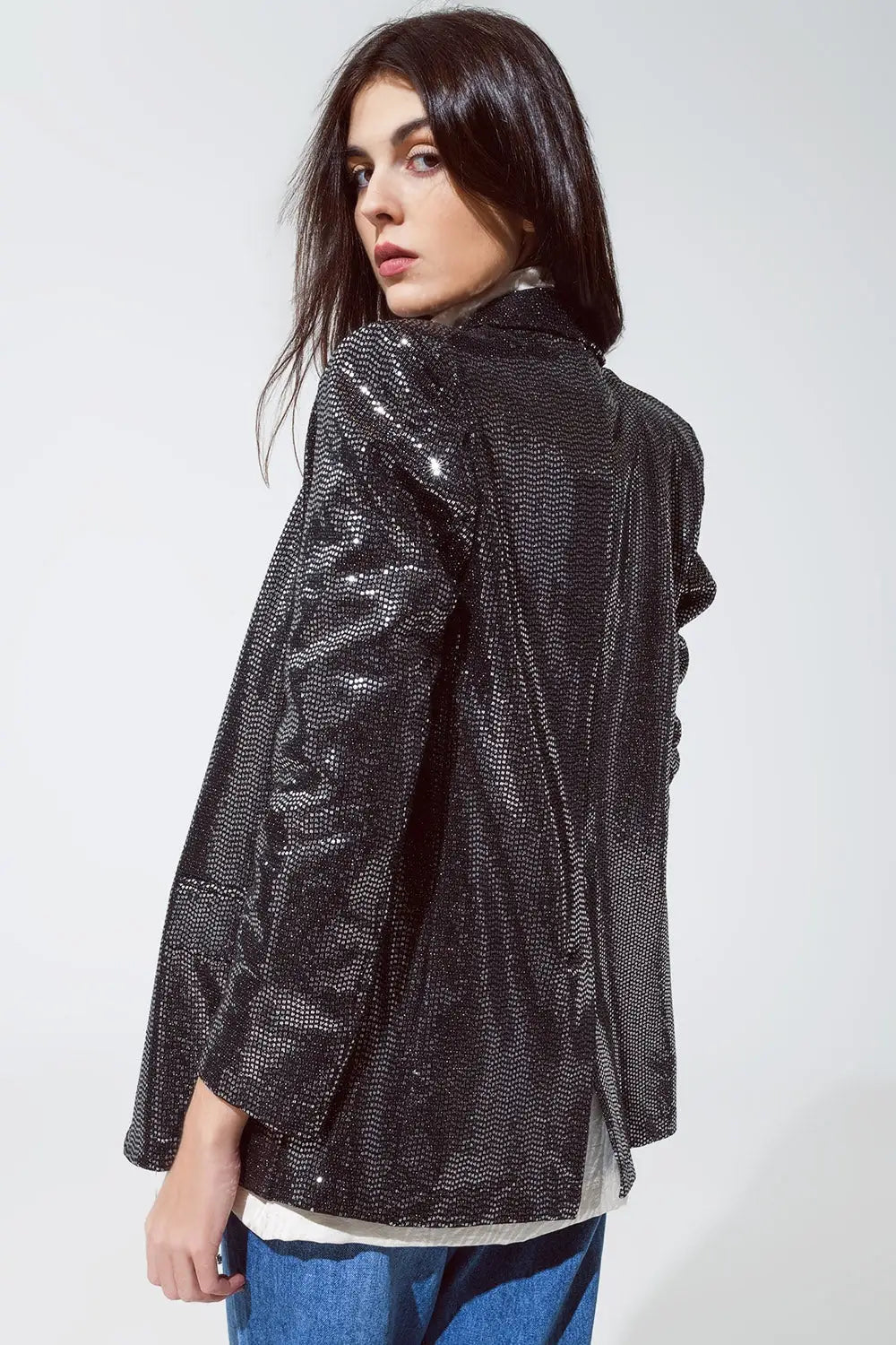 Party Relaxed Sequined Blazer in Silver - Coats and Jackets
