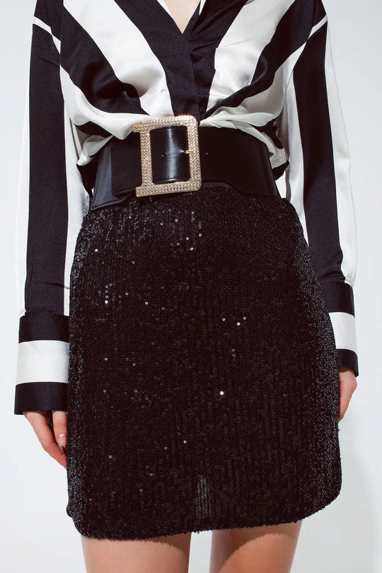 Party Sequined Mini Skirt Black - Skirts