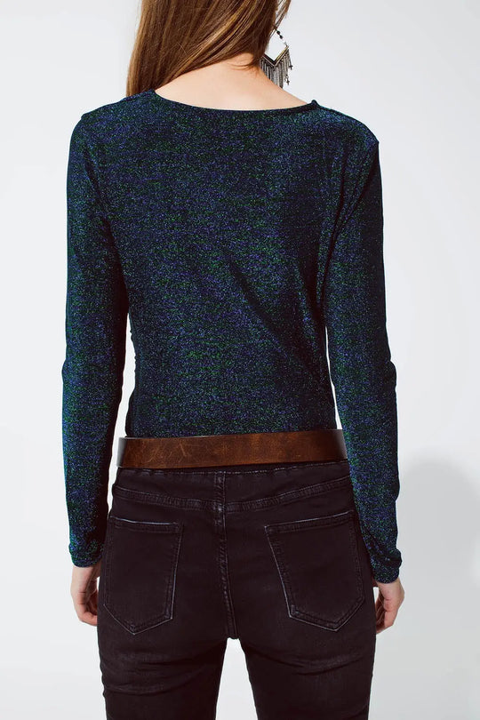 Party Shiny Body Top Long Sleeve in green - Tops