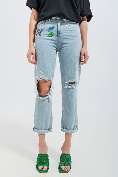 Q2 Patch rip jeans in light wash