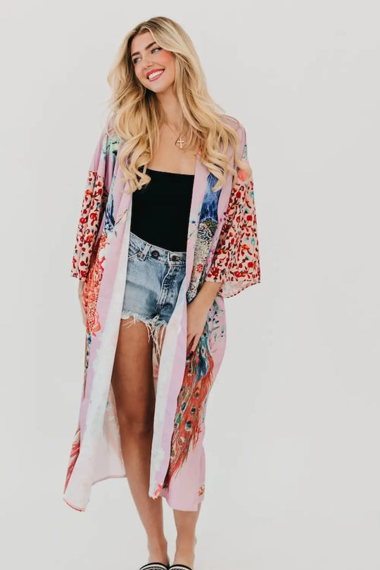 Peacock Summer Kimono - Kimono
