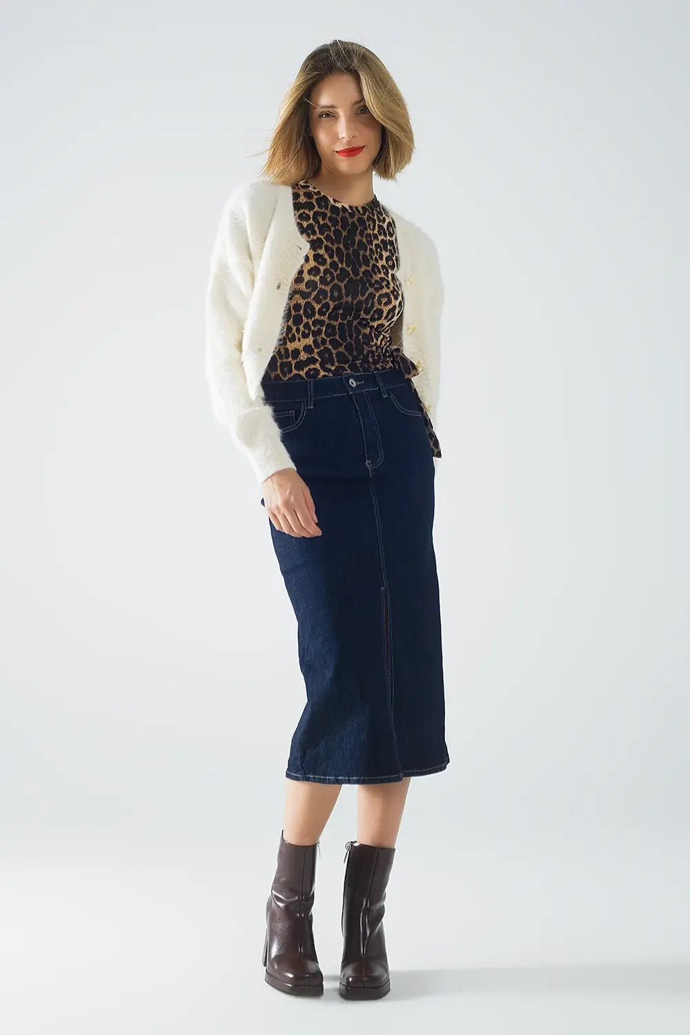 Pencil Denim Skirt in Dark Wash - Skirts