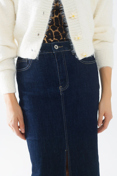 Pencil Denim Skirt in Dark Wash