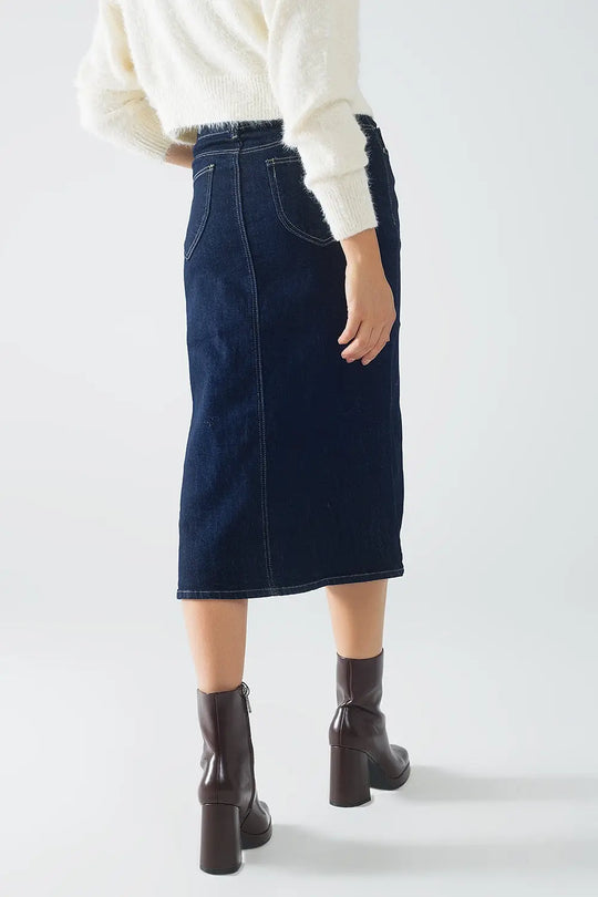 Pencil Denim Skirt in Dark Wash - Skirts