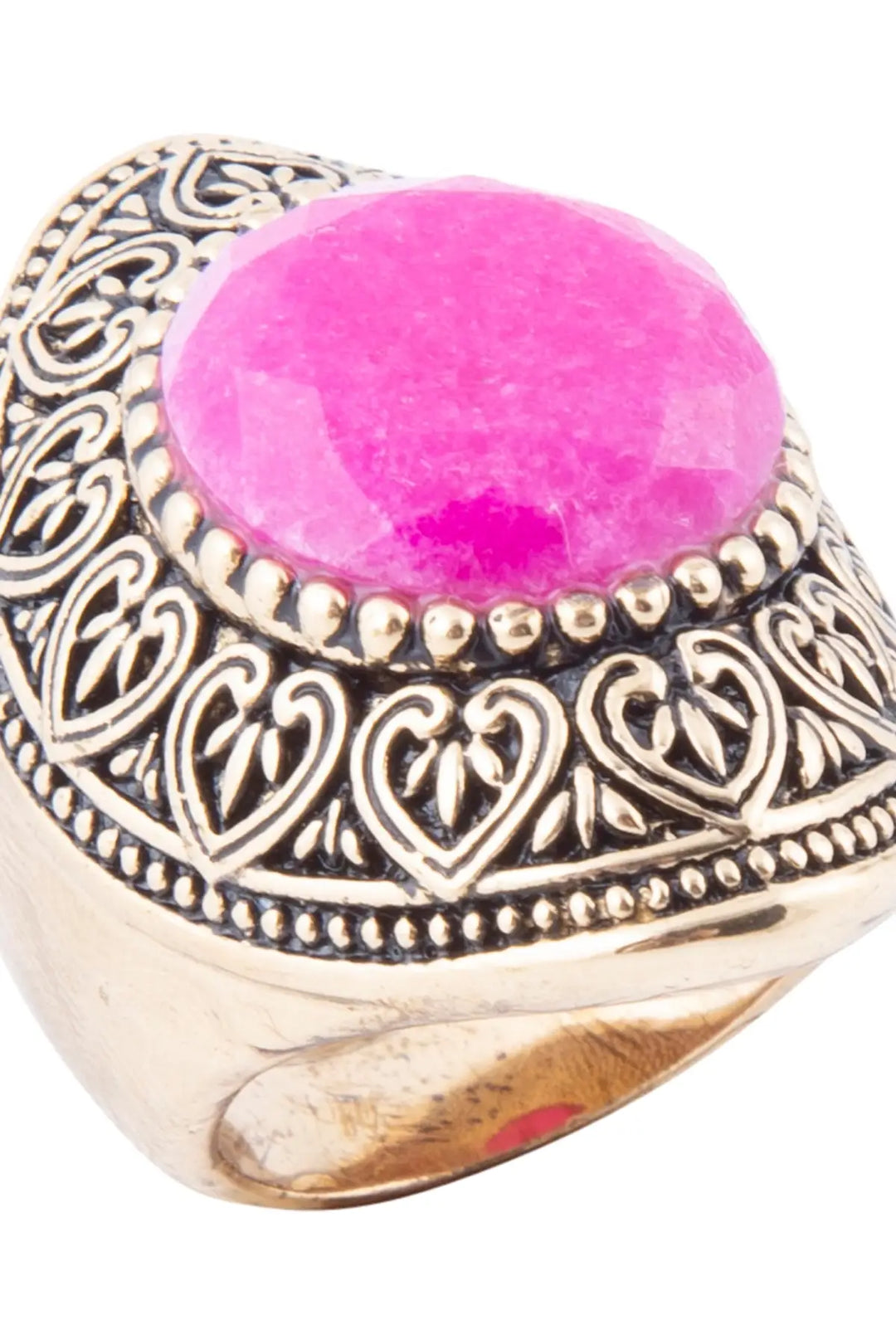Pink Agate Punch Golden Statement Ring - Rings