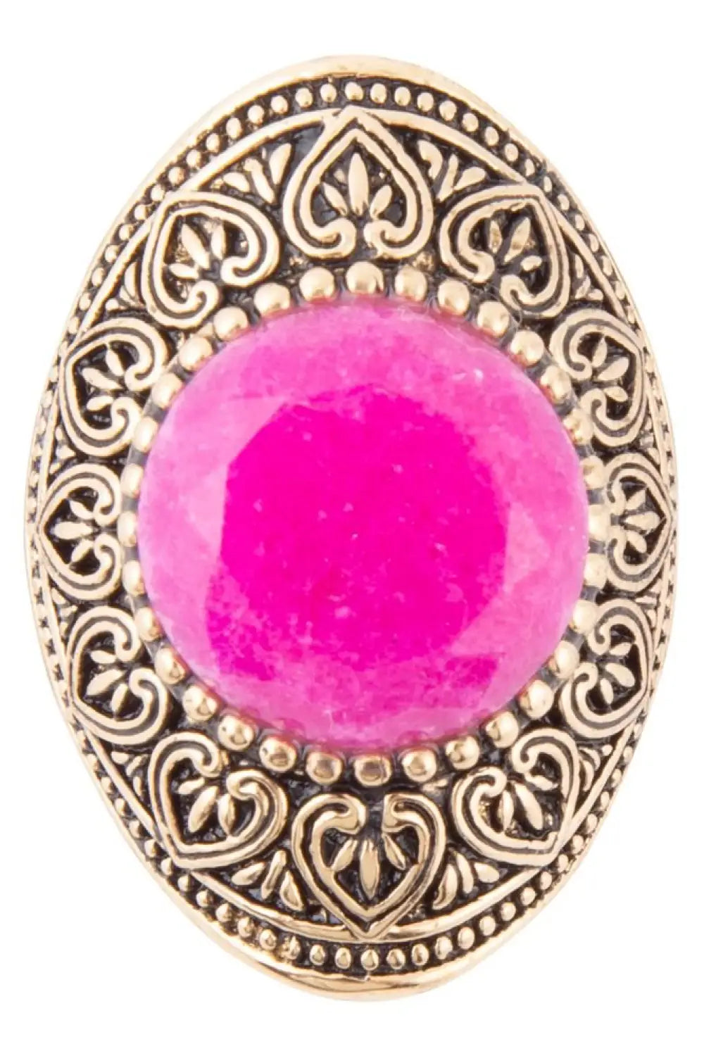 Pink Agate Punch Golden Statement Ring - Rings