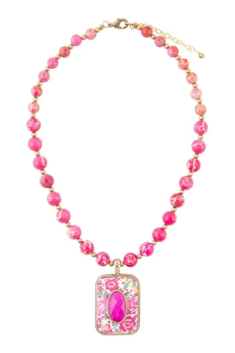 Pink Agate Stacked Stone Floral Pendant Necklace - Necklaces