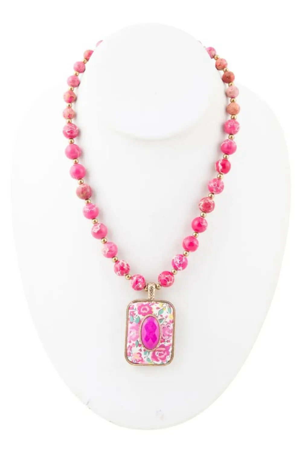 Pink Agate Stacked Stone Floral Pendant Necklace - Necklaces
