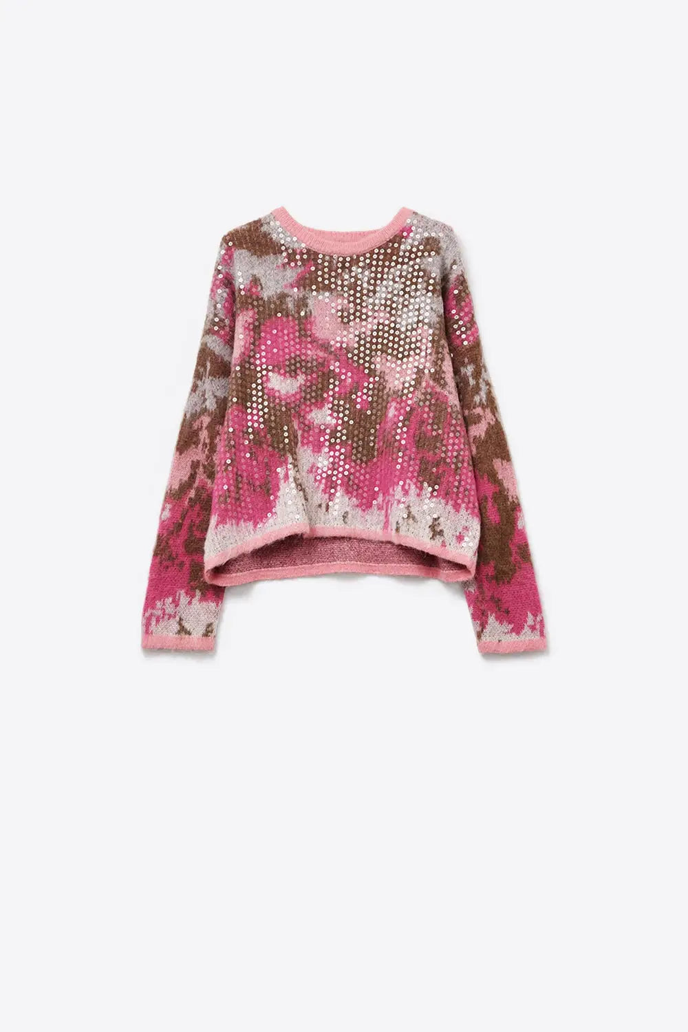 Pink Animal Print Sweater With Sequins - One Size / Pink - Sweaters