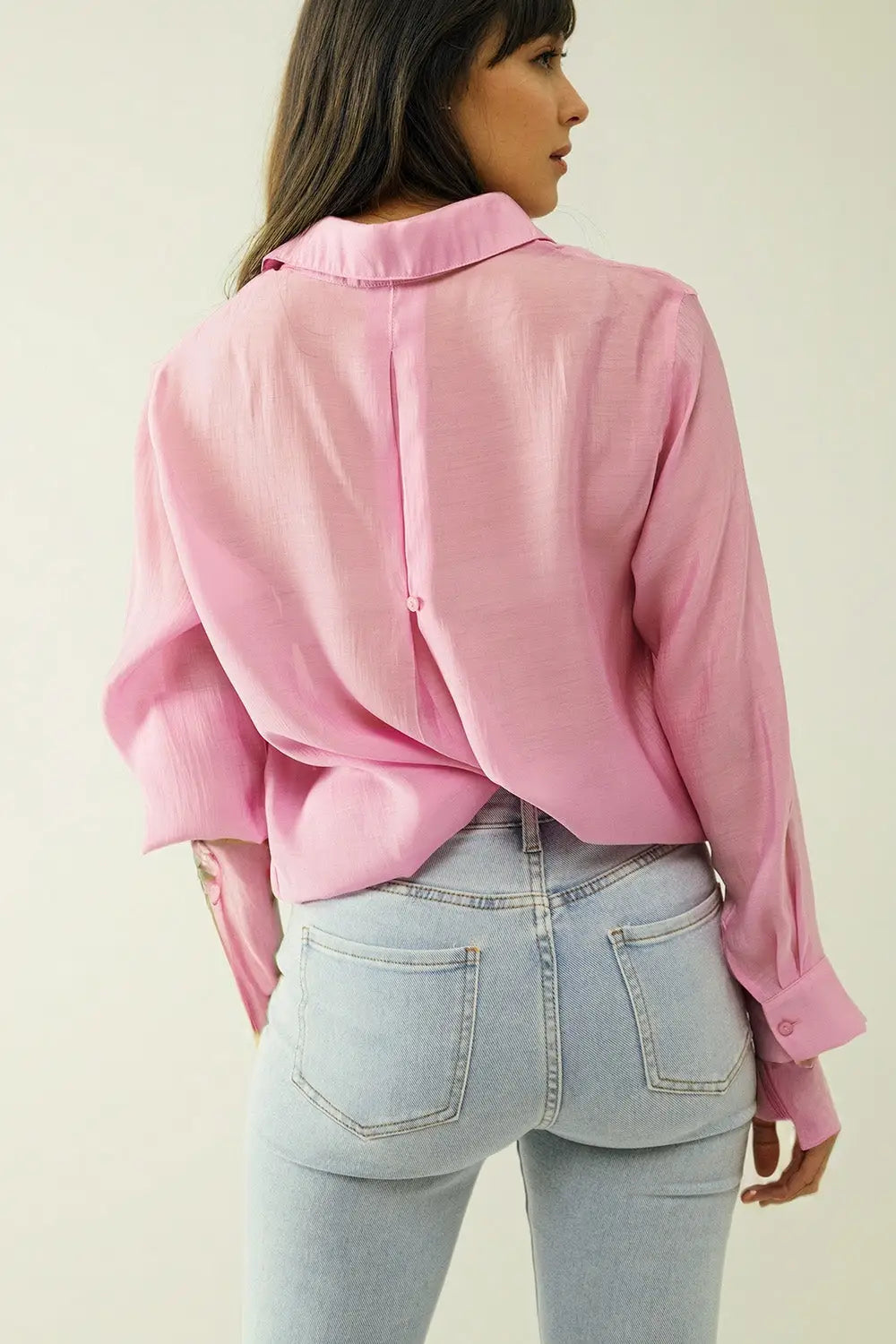 Pink chiffon shirt with long sleeves and one chest pocket - Shirts