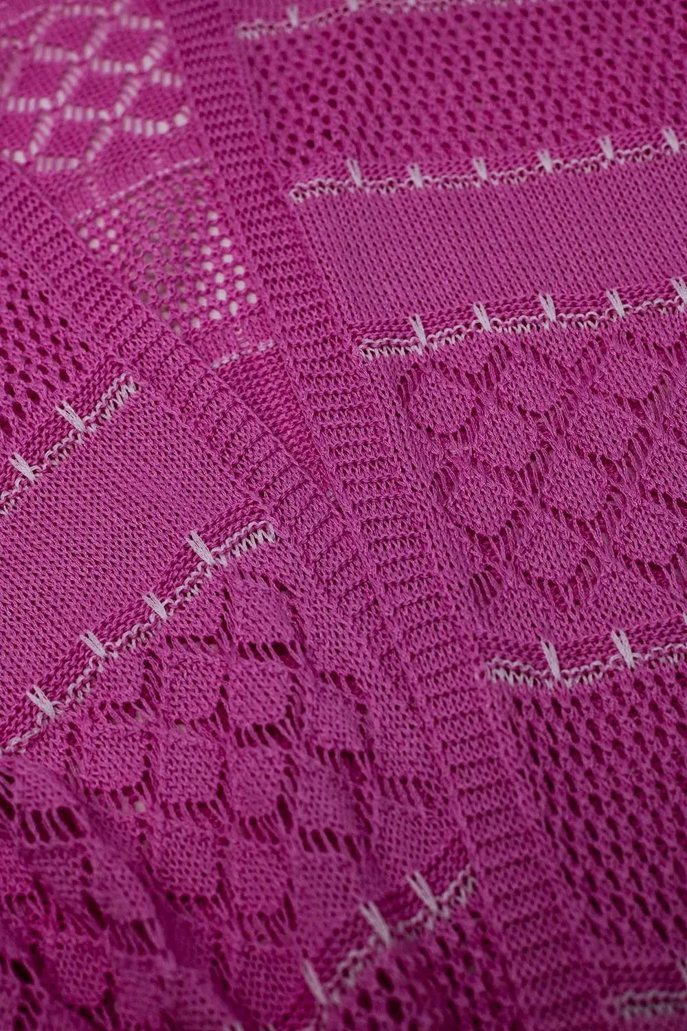 Pink Crochet Maxi Cardigan With Long Sleeves - One Size / Fuchsia - Sweaters