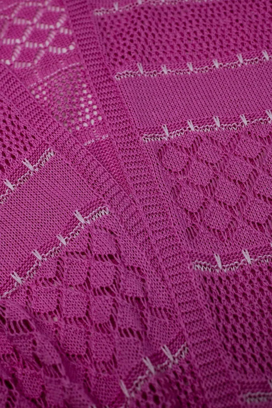 Pink Crochet Maxi Cardigan With Long Sleeves - One Size / Fuchsia - Sweaters