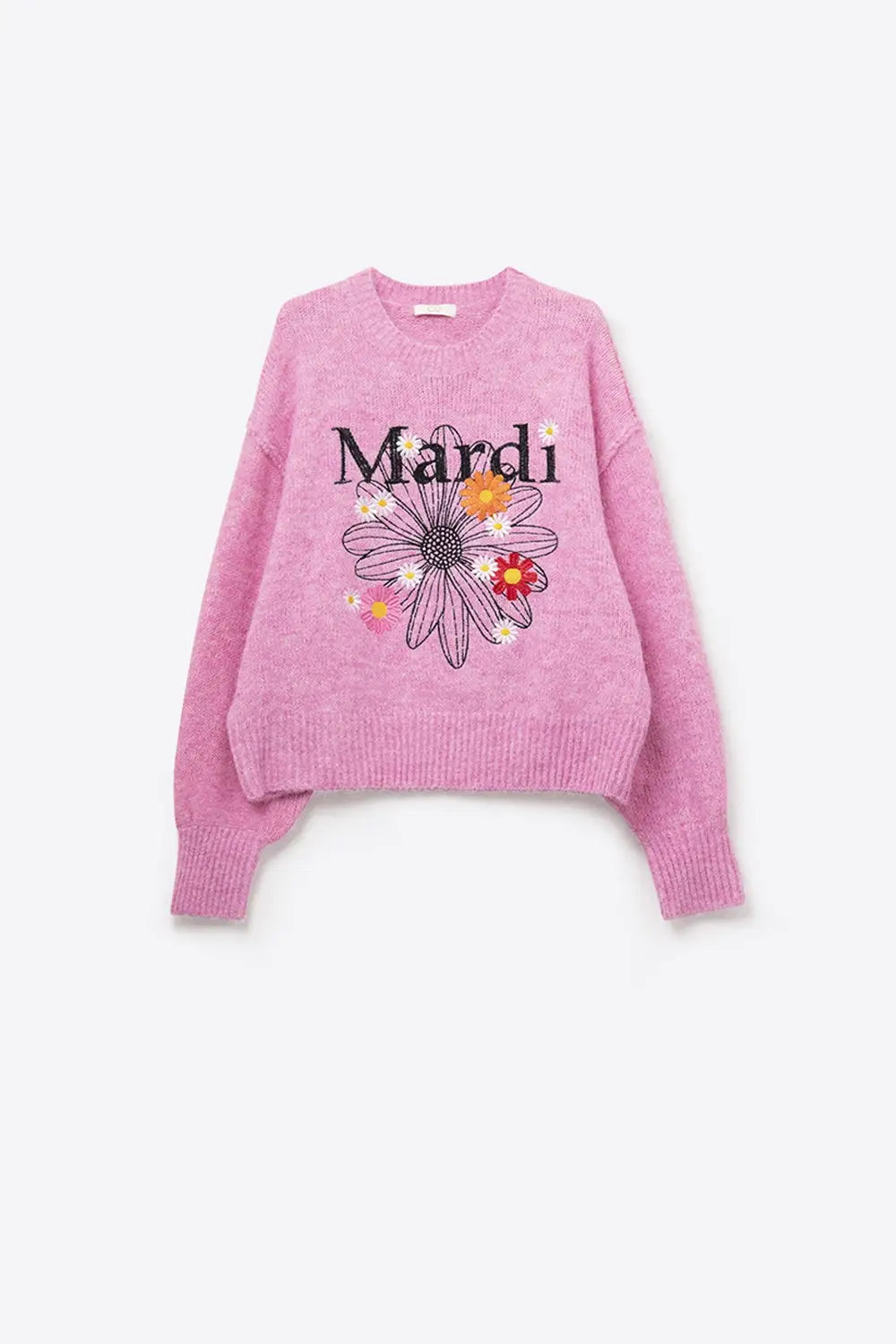 Pink Embroidered Mardi Sweater With Flowers - One Size / Pink - Sweaters