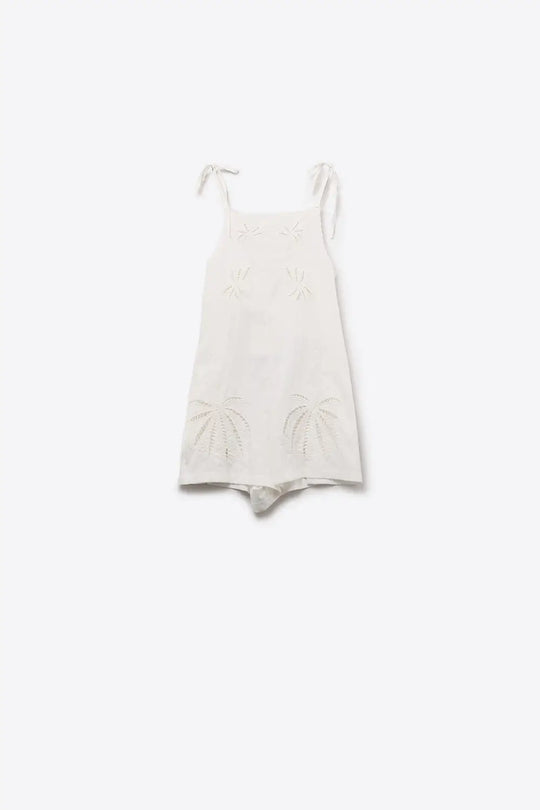 Q2 White Embroidered Palm Tree Playsuit