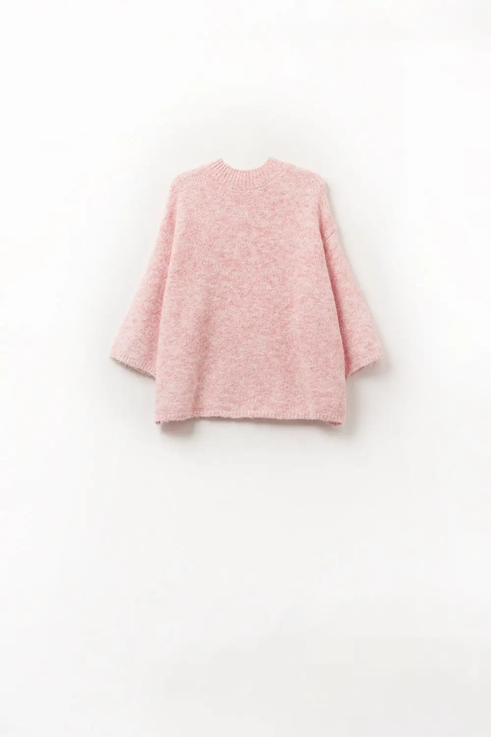 Pink Fluffy sweater with three-quarter sleeves and round neck - Sweaters