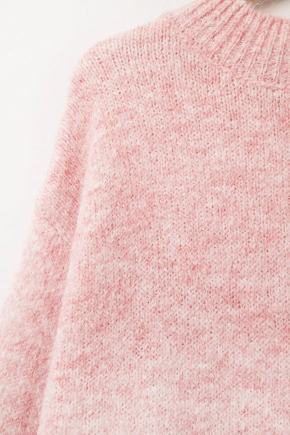 Pink Fluffy sweater with three-quarter sleeves and round neck - Sweaters