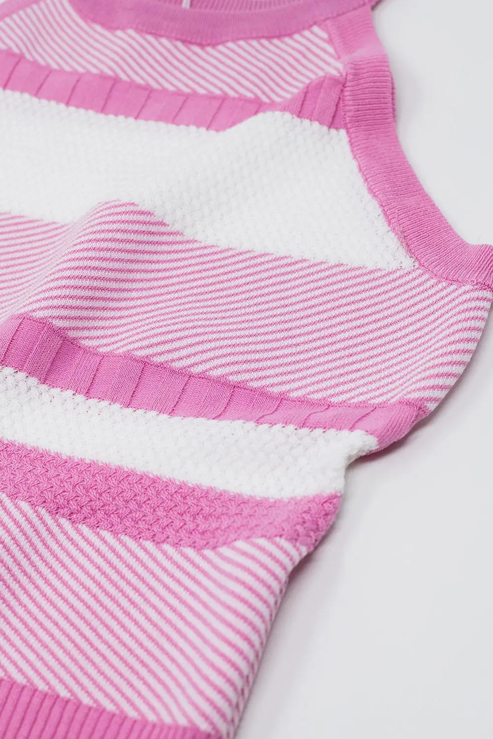 Pink Halter Tank top With Stripe Design In Different Knits - One Size / Pink - Sweaters