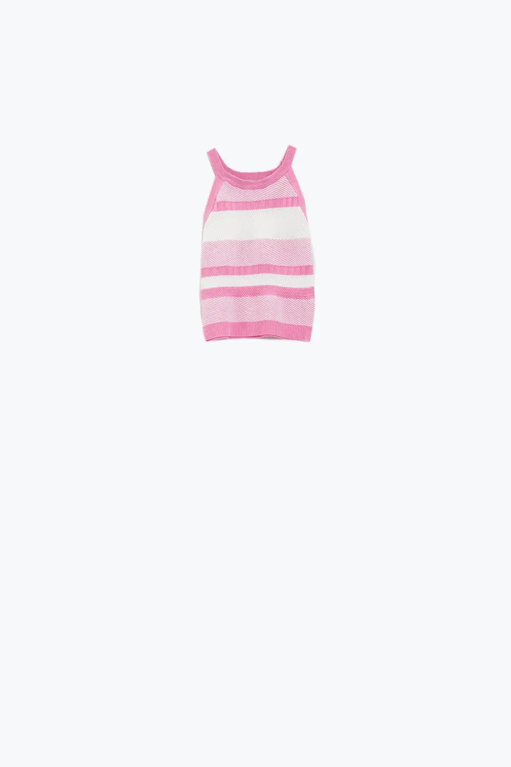 Pink Halter Tank top With Stripe Design In Different Knits - One Size / Pink - Sweaters