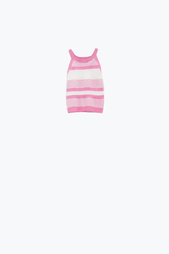 Pink Halter Tank top With Stripe Design In Different Knits - One Size / Pink - Sweaters