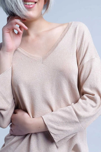 Pink knit sweater with gold lurex detail - Sweaters