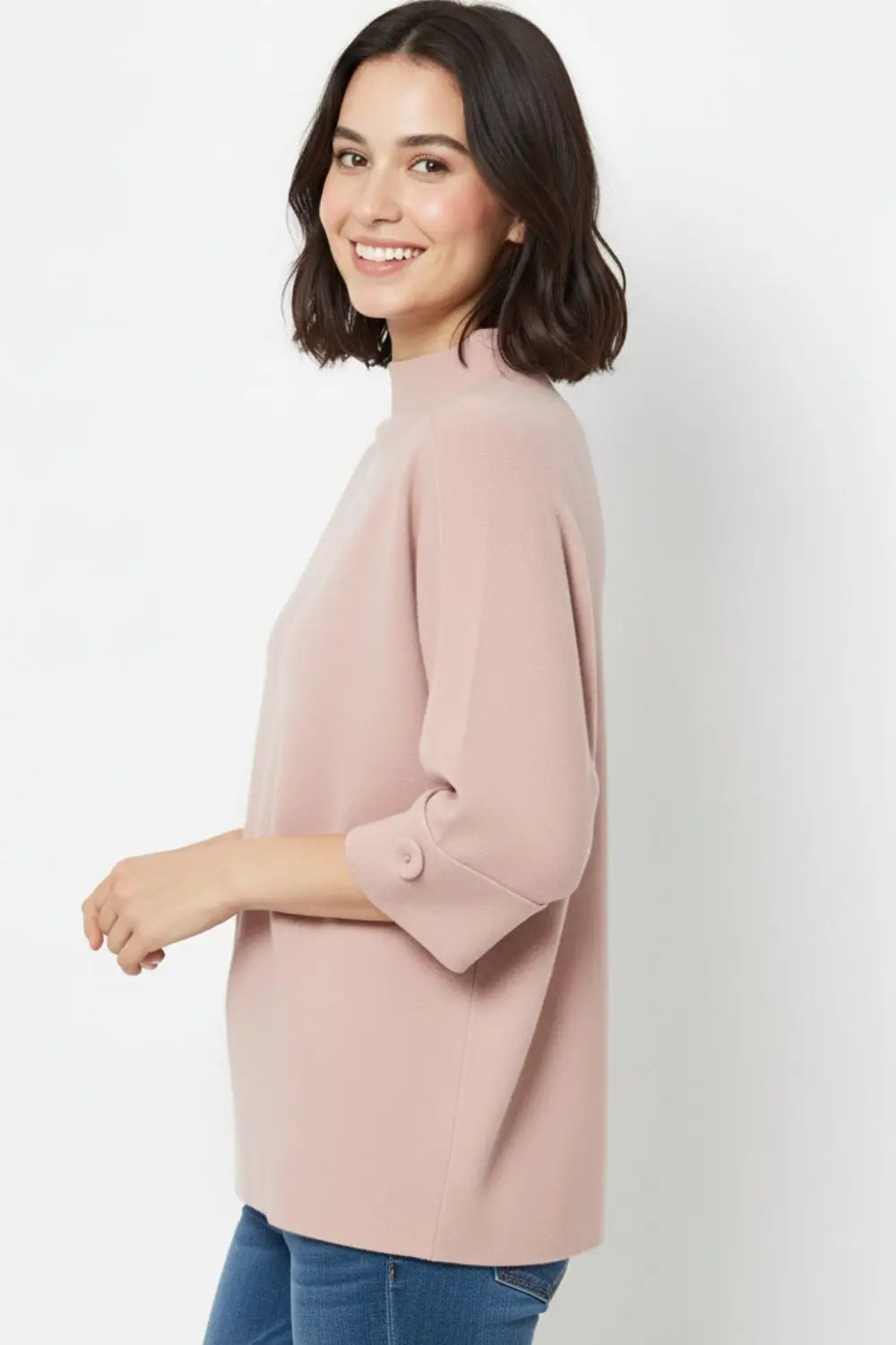 Pink Knitted Sweater with Button Details - One Size / Pink