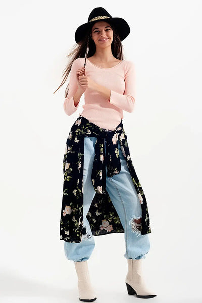 Pink knitted wide neck sweater - Sweaters