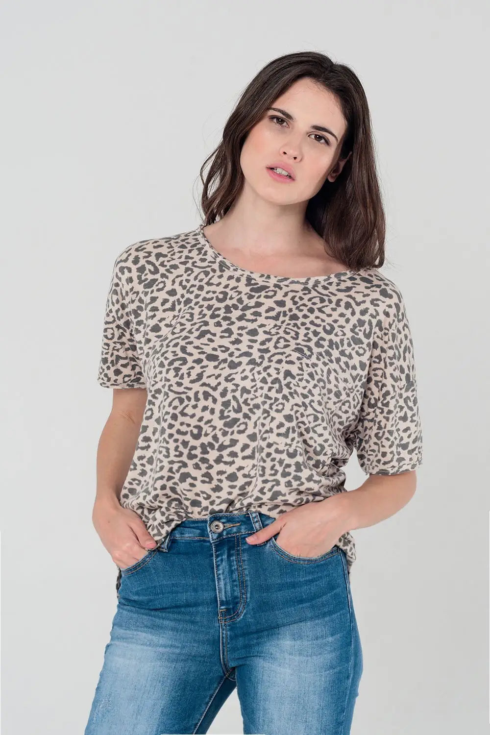 Pink leopard oversized t-shirt with lace up back detail - Shirts