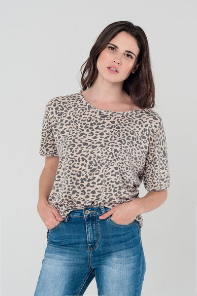 Q2 Pink leopard oversized t-shirt with lace up back detail