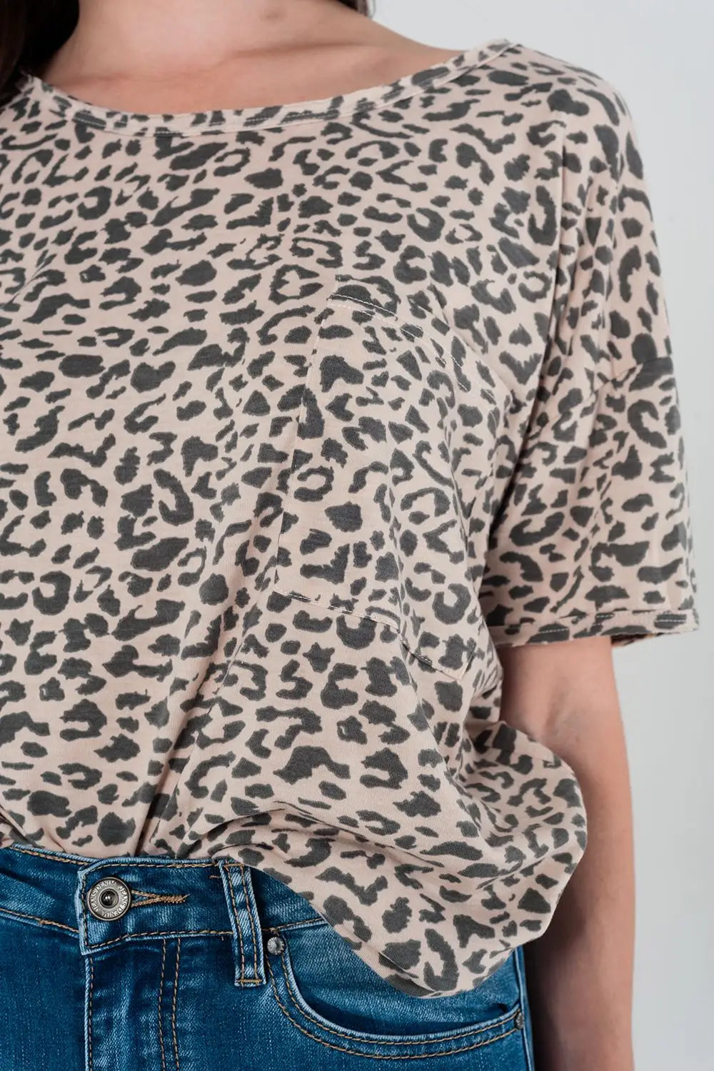 Pink leopard oversized t-shirt with lace up back detail - Shirts