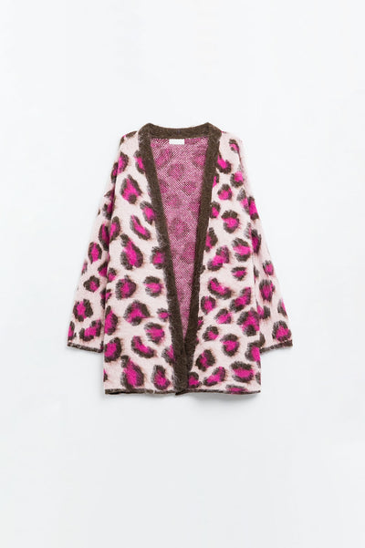 Q2 Pink Leopard print cardigan with wool