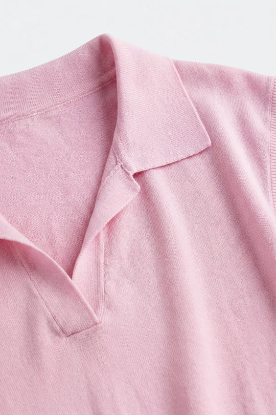 Pink lightweight Knit Polo with Short Sleeves - One Size / Pink