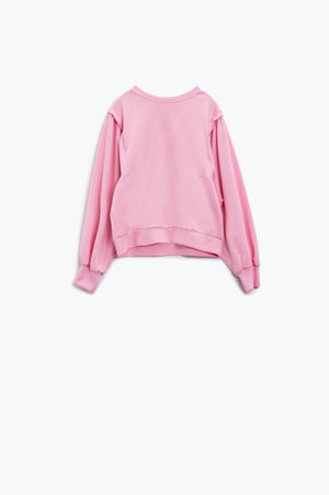 Q2 Pink long-sleeved sweater with frontal sewn details on the sides