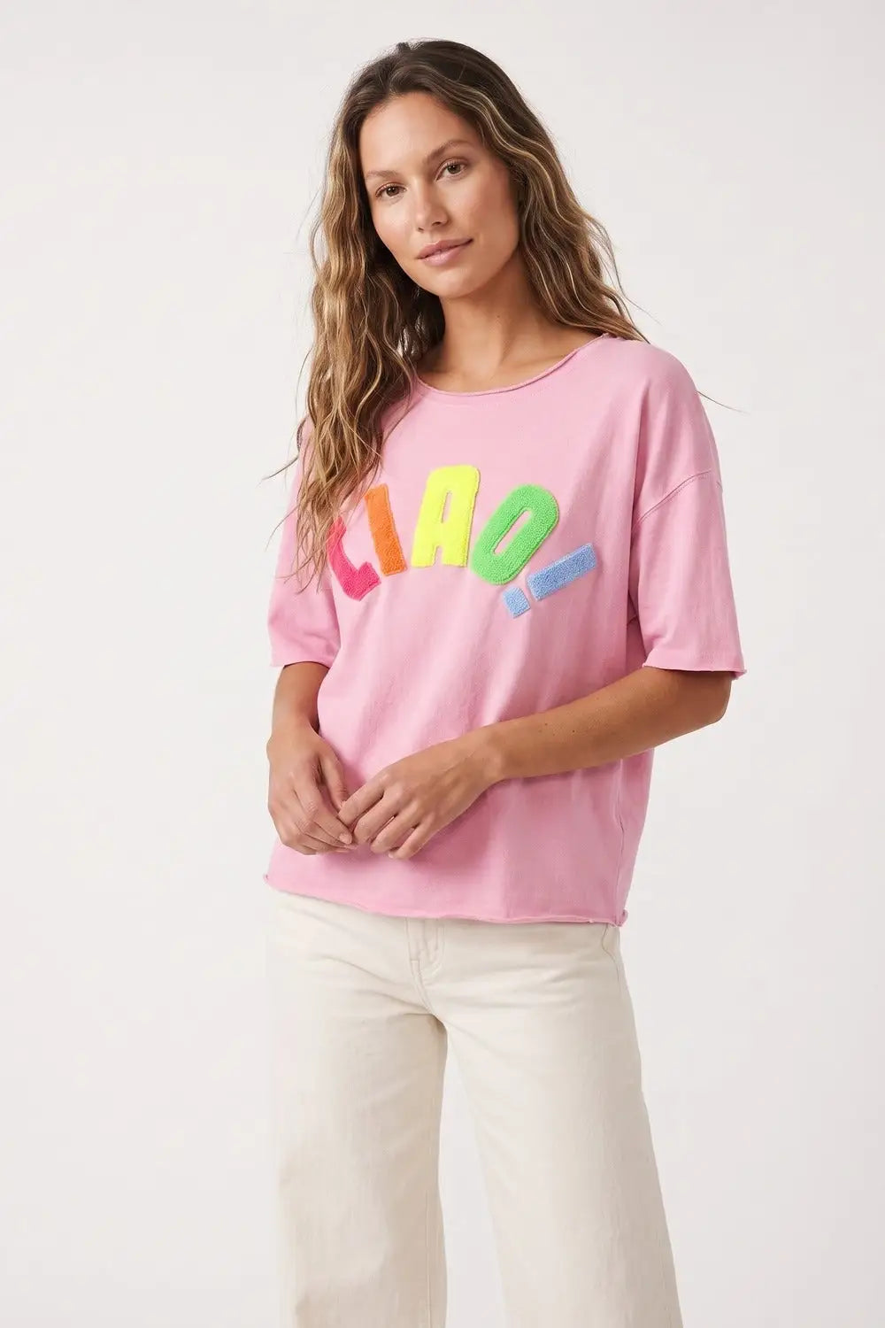 Q2 Pink Oversize Cotton sweatshirt with Colorful Applique