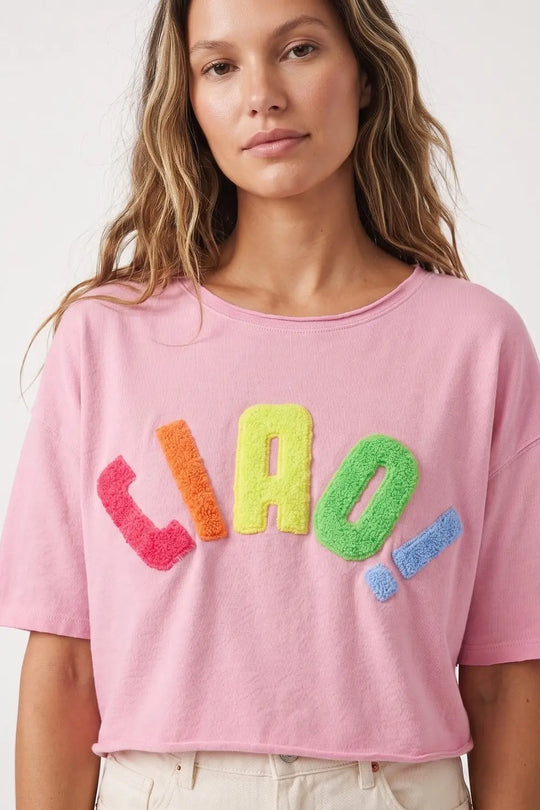 Pink Oversize Cotton sweatshirt with Colorful Applique - One Size / Pink - Sweaters