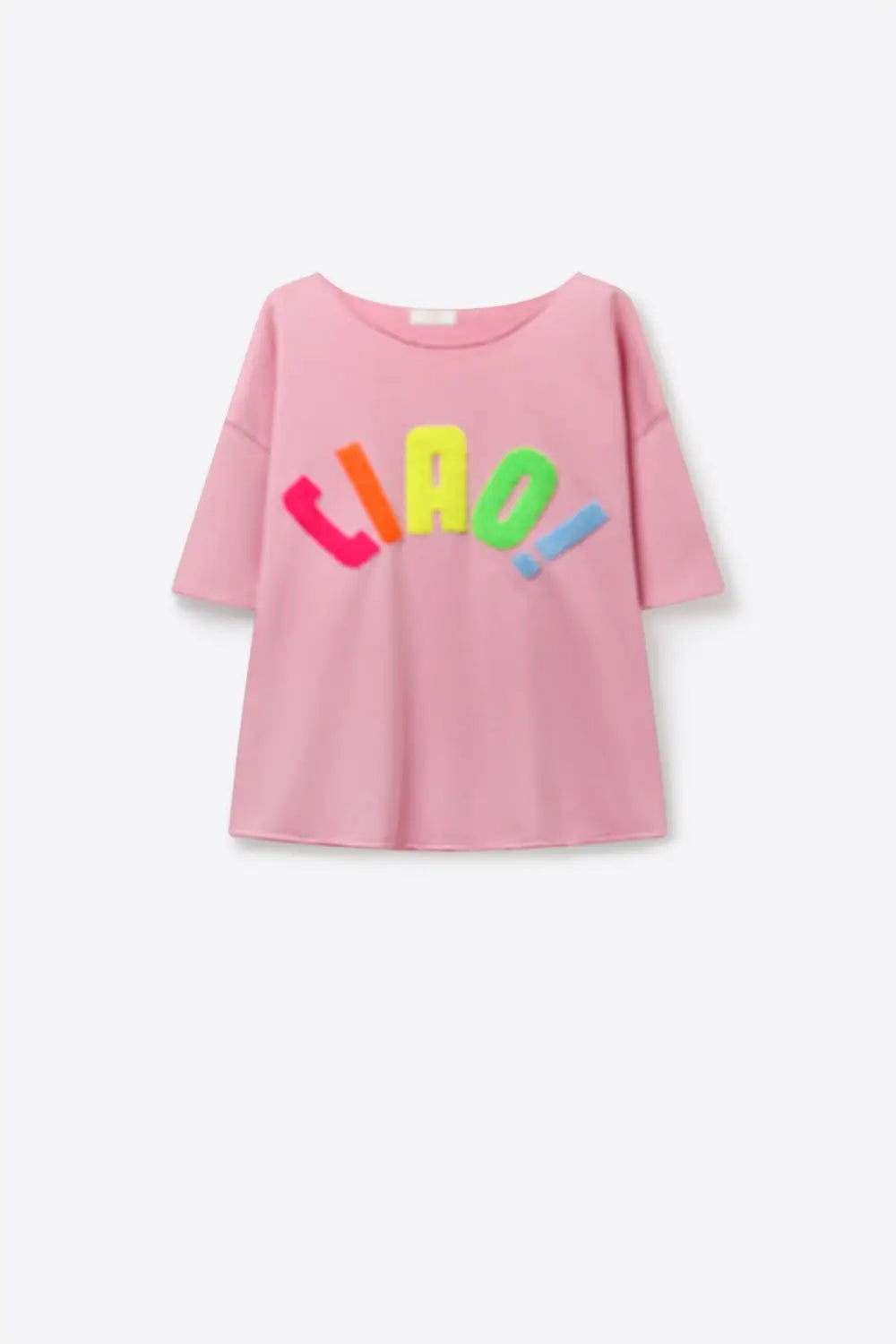 Pink Oversize Cotton sweatshirt with Colorful Applique - One Size / Pink - Sweaters