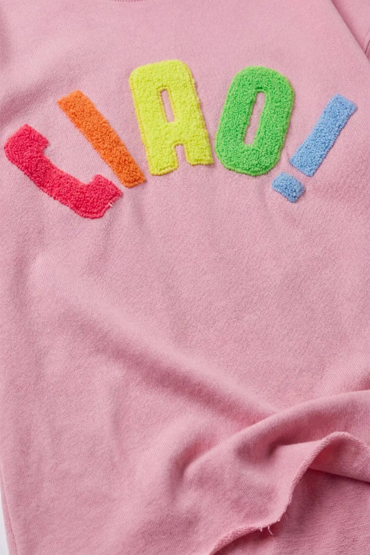 Pink Oversize Cotton sweatshirt with Colorful Applique - One Size / Pink - Sweaters