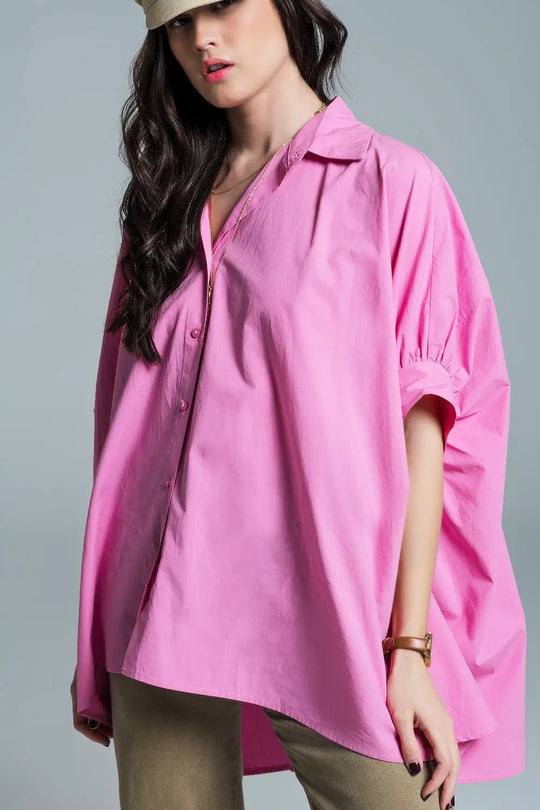 Pink oversized blouse with short sleeves - Shirts